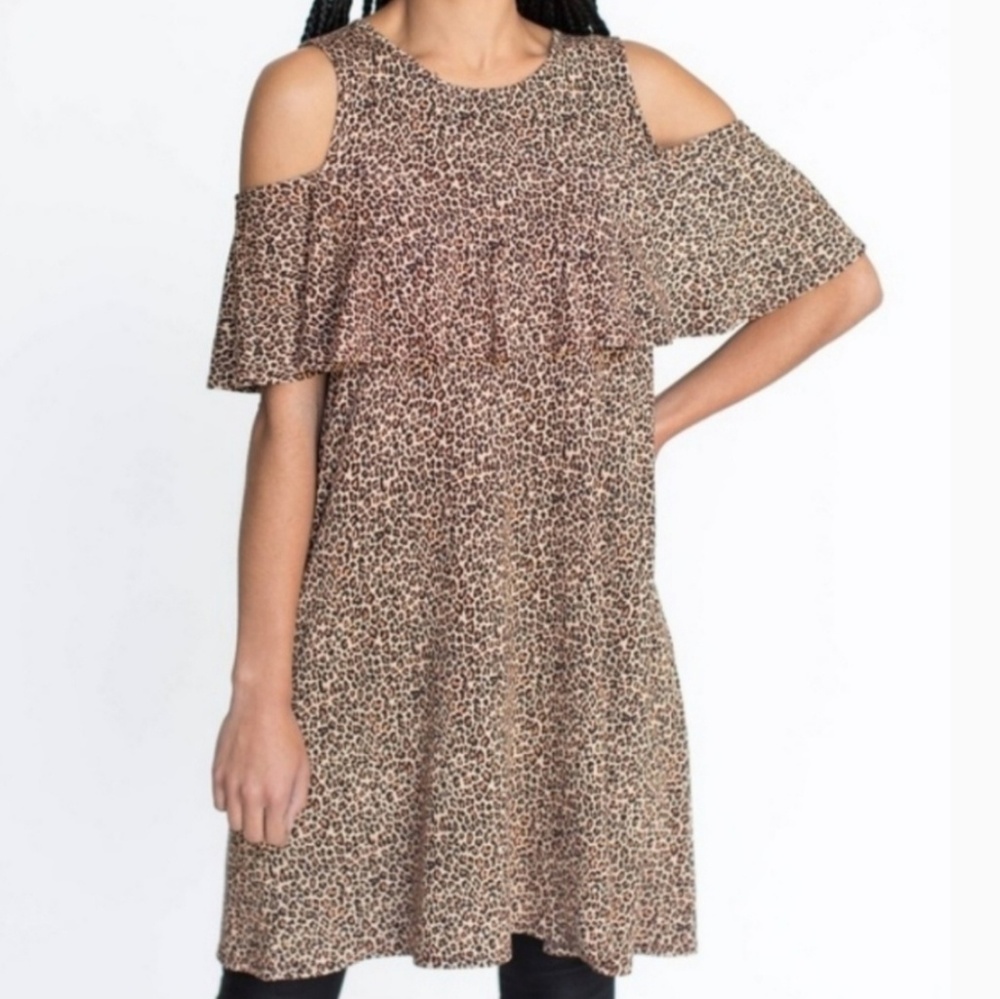 Leopard print cold shoulder dress/tunic